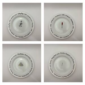 4 Pottery Barn Bar Lingo Cocktail Appetizer Plates 8"  Drink Recipes Set